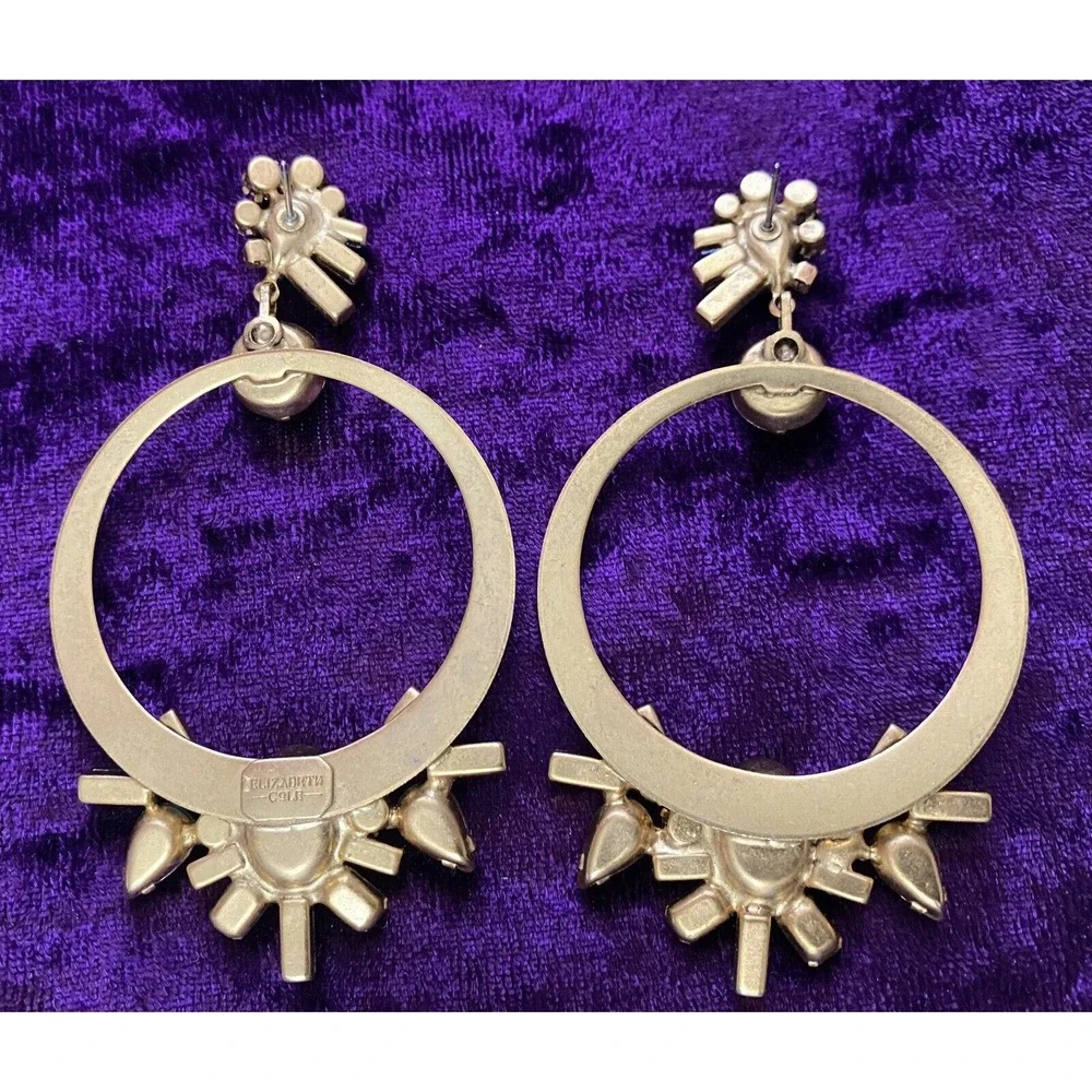 Elizabeth‎ Cole Pink Crystal Drop Dangle Earrings Speckled Cabs Hoops Post Glam - Picture 3 of 9